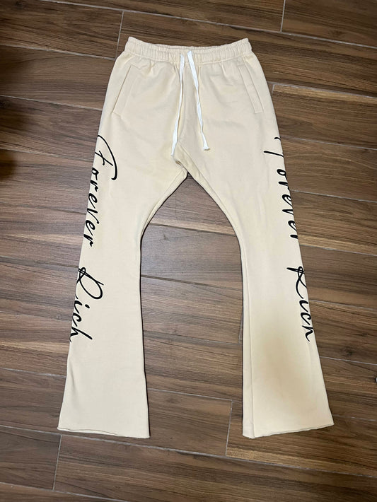 Beige Forever Rich Stacked Sweatpants