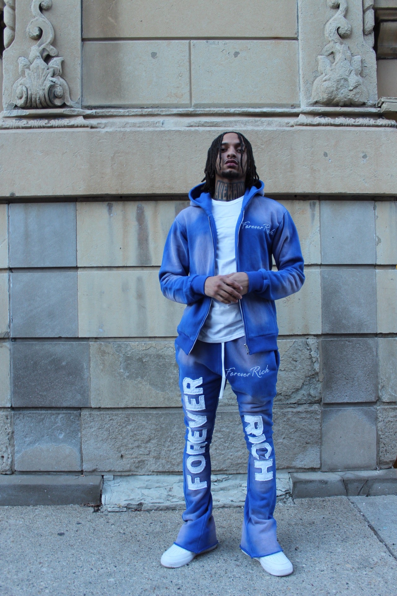Blue Distressed Acid Washed Forever Rich Stacked Set