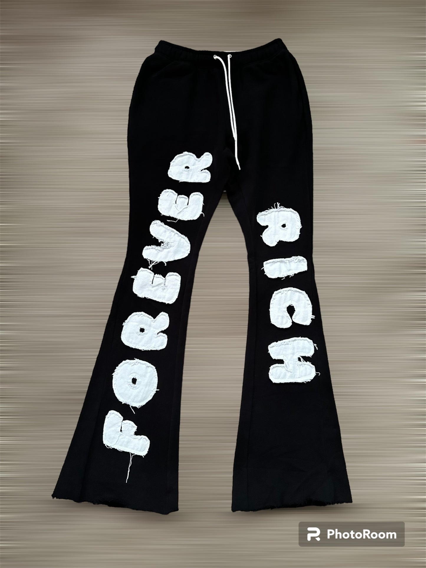 Black/White Distressed FR Stacked Sweatpants