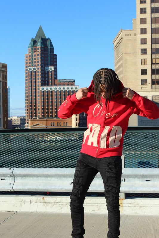 Red Distressed Forever Rich Dept. “Paid” Zip Up